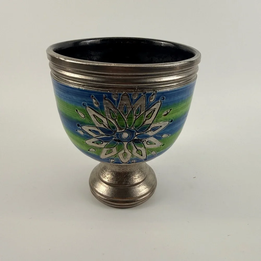 Bitossi Aldo Londi Kelly Green Soraya Blu Pedestal Planter Cachepot Italy